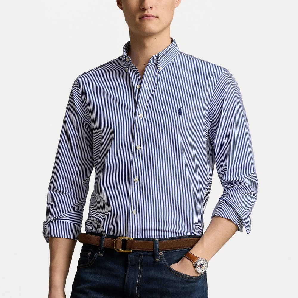 Ralph Lauren Navy and White Striped Button Down Shirt